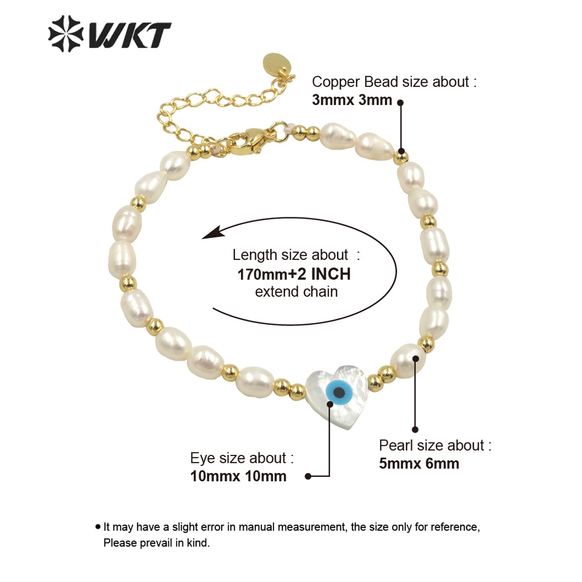 WT-MPB060 Wholesale Fashion White Freshwater Pearl Bracelet with Lobster Close Charming Shell Eye Beads Bracelet