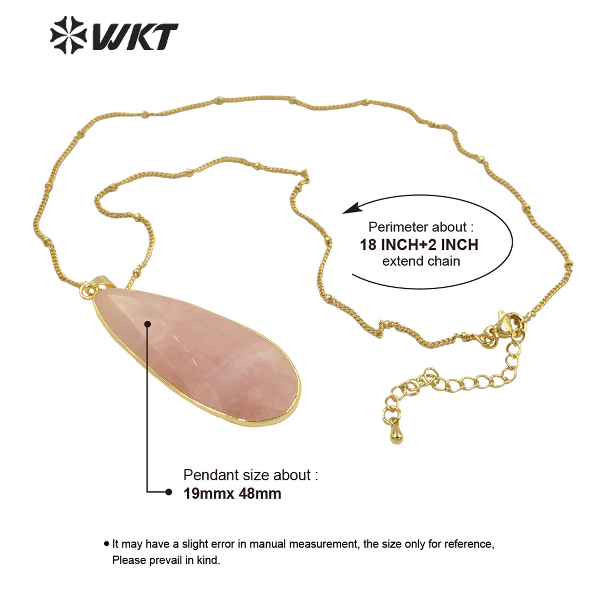 WT-N1347 WKT 2022 Attractive Natural Pink Stone Necklace Long Drop Rose Quartz Necklace for Girls Jewelry Necklace Wedding Party