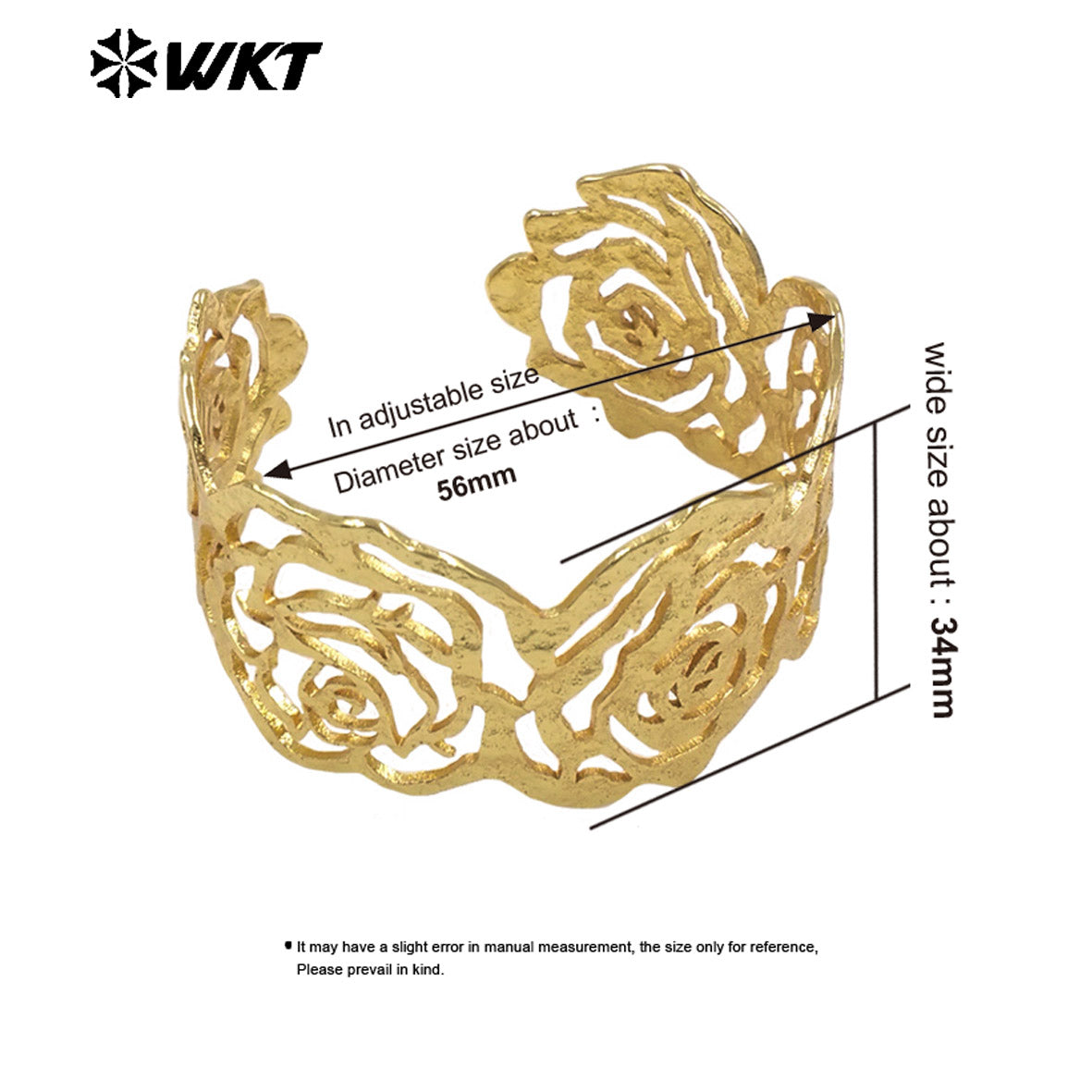 WT-B715 Amazing Newest Product Yellow Brass Gold Plated Rose Flower Shape Metal Bangle For Girls Romantic Jewelry Accessory