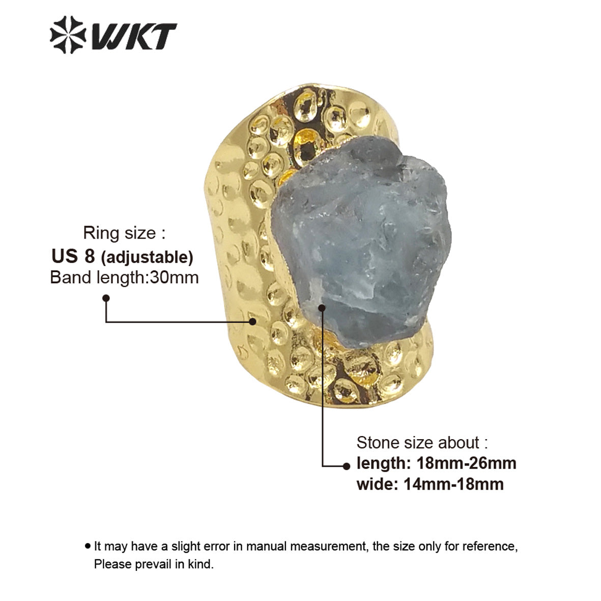 WT-R369 Amazing Gorgeous Raw Stone Quartz Cocktail Ring 18k Real Gold Plated Nontarnishable Aqua Energy Jewelry Stone Ring