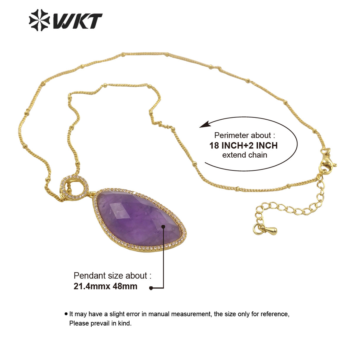 WT-N1350 WKT 2022 Fashion Jewelry Amethyst Amazonist Lapis Necklace Natural Micro Pave Pendant Necklace Made Stone