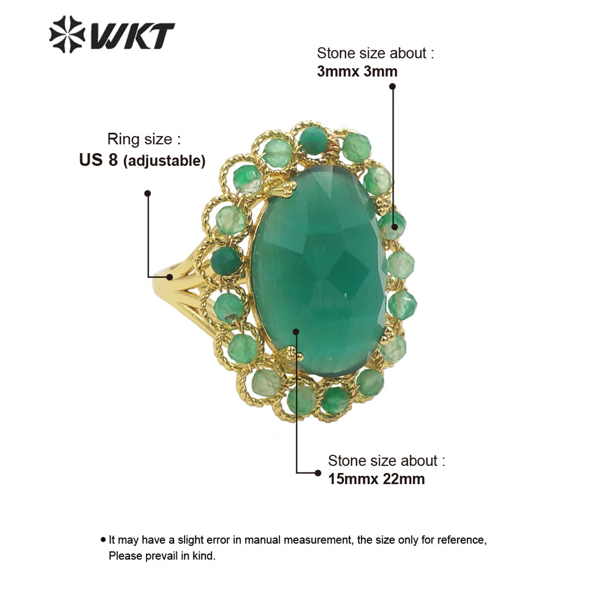 WT-R459 WKT Wholesale New Women 18k Gold Plated Resist Tarnishable Oval Cat Eye Stone Ring Charming Stone Beads Beauty Ring