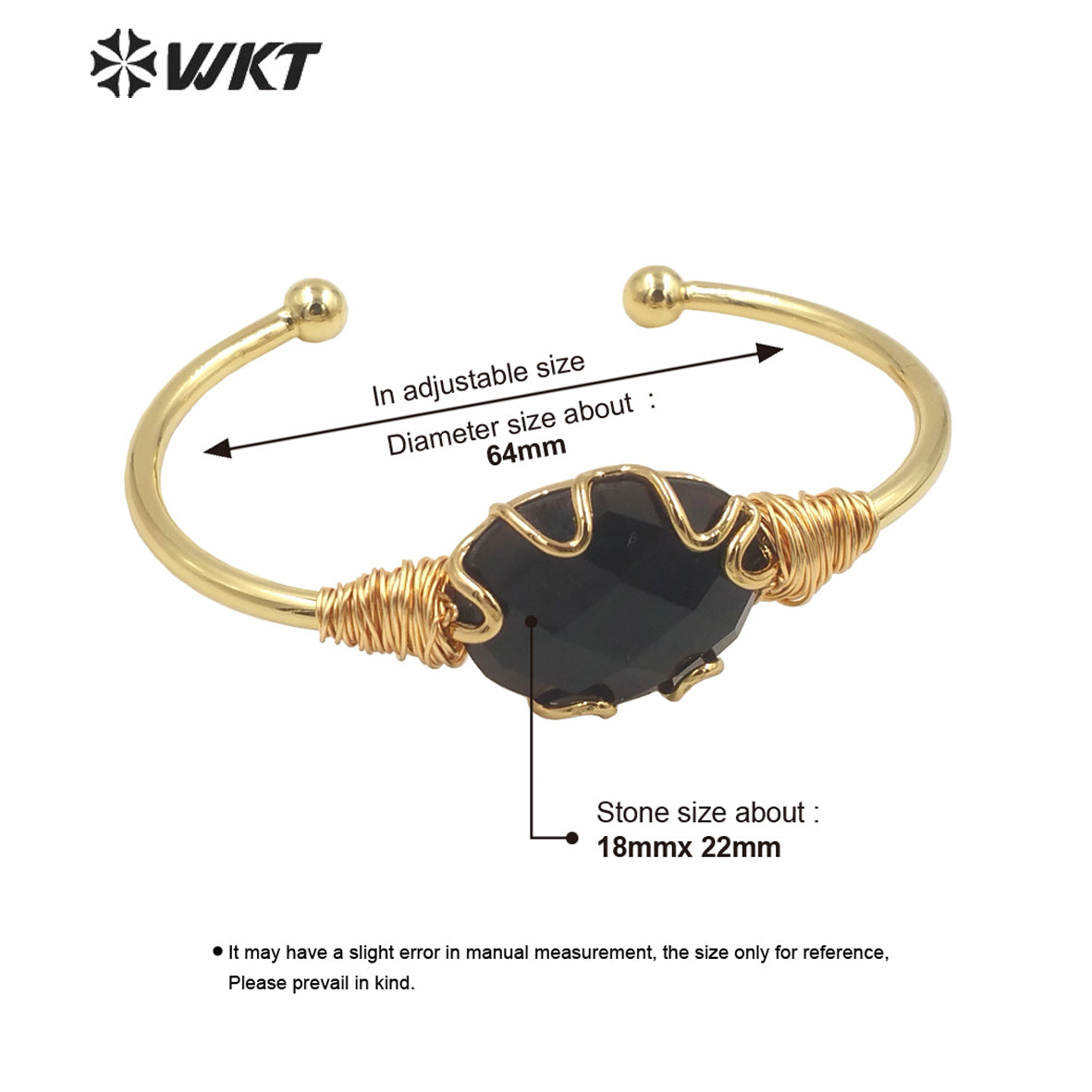 WT-B644 WKT Lovely Fashion Design Trendy Gift for Women Gemstone 18k Plating C Shaped Natural Colorful Gemstone Bracelets