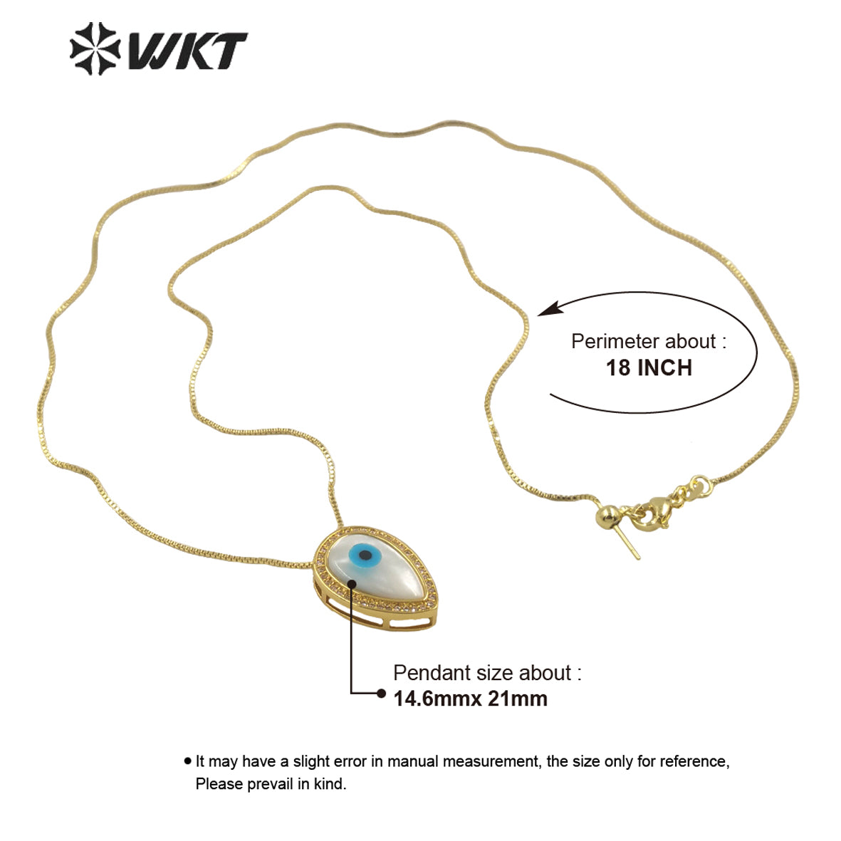 WT-MN972 Fashion Gold Electroplated Cubic Zircon Trim Natural Shell Teardrop Eye Necklace in Adjustable Women Turkey Necklace