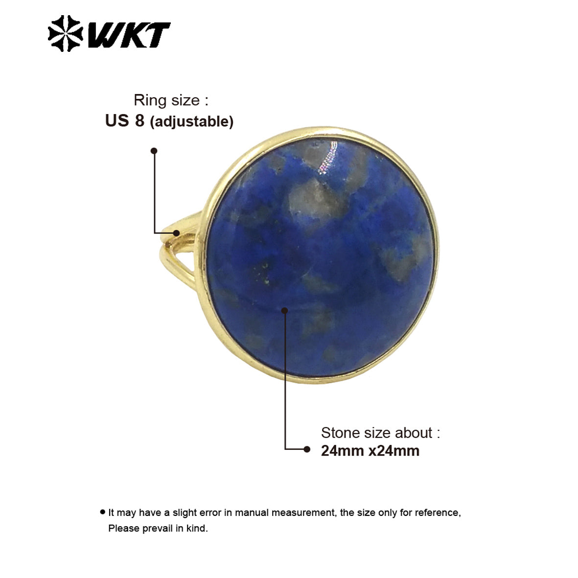 WT-R513 Wholesale New 18k Gold Plated Bezel Setting Natural Big Round Gemstone Lapis Birthday Stone Ring