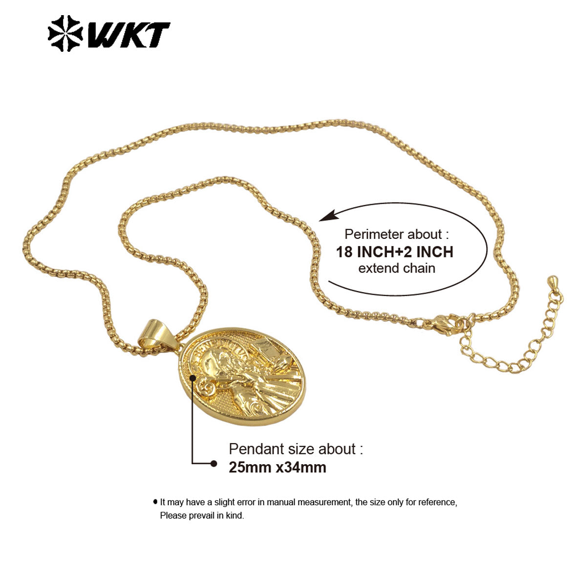 WT-JFN33 Good Quality 18K Gold Plated Necklace Resist Tarnishable With Carved People Head Pattern Pendant Charming Jewelry