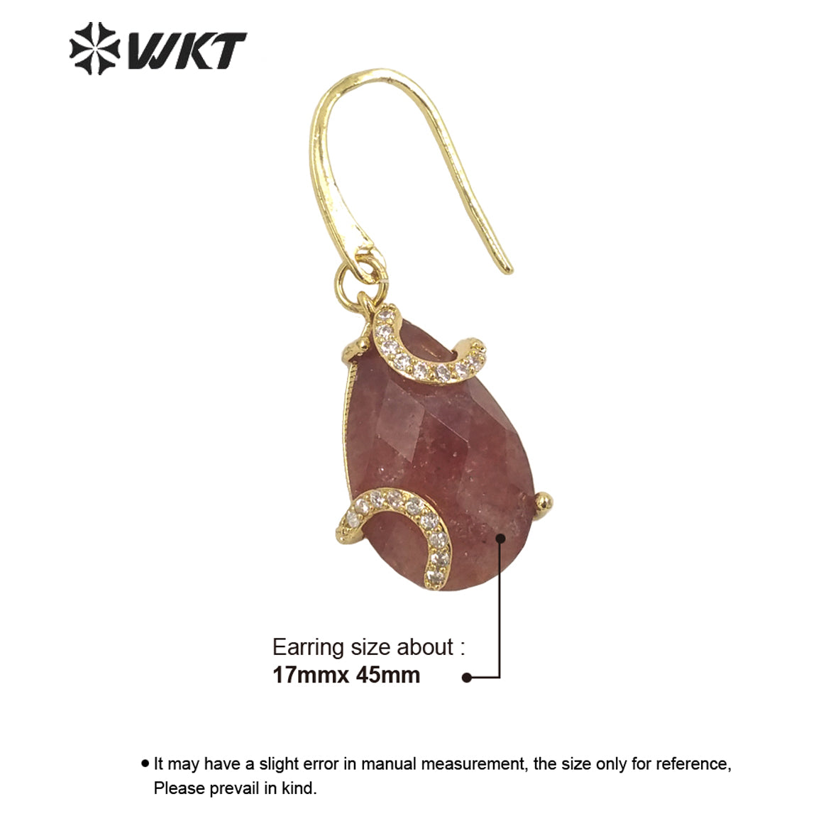WT-E688 Wholesale Fashion Gold Prong Setting Natural Teardrop Stone Earrings Gorgeous Faceted Gemstone Micropaved Pear Earrings
