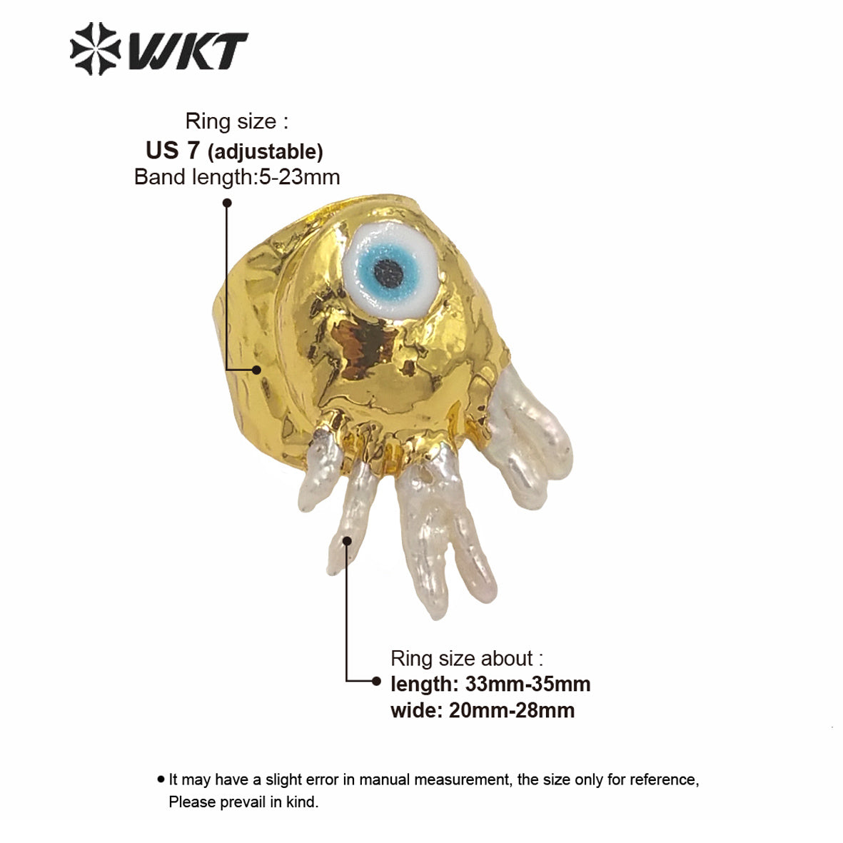 WT-MPR009 Amazing Unique Gorgeous Evil Eye Gold Ring Fashion Lady Punk Style Party Pearl Ring Natural Freshwater Pearl Eye Rings
