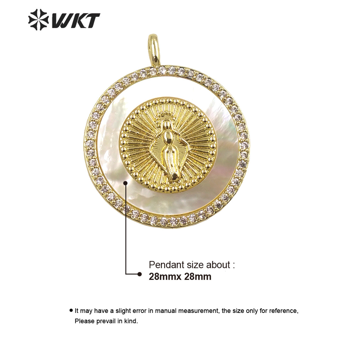 WT-MP270 Newest Vintage Style Ball Shaped Shell&Cubic Zircon Natural Shell 18k Gold Plated Women Gold Bezel Square Shaped Pendant
