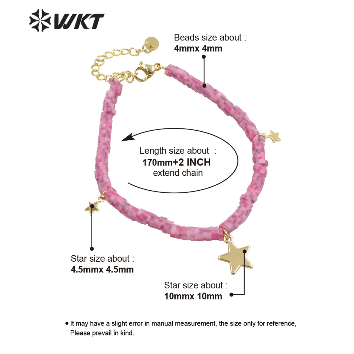 WT-MPB065 WKT New Design Fashion pink Symphony 4mm Beads Star Charm Bracelet Lovely Attractive Handmade Resin Beads Bracelets