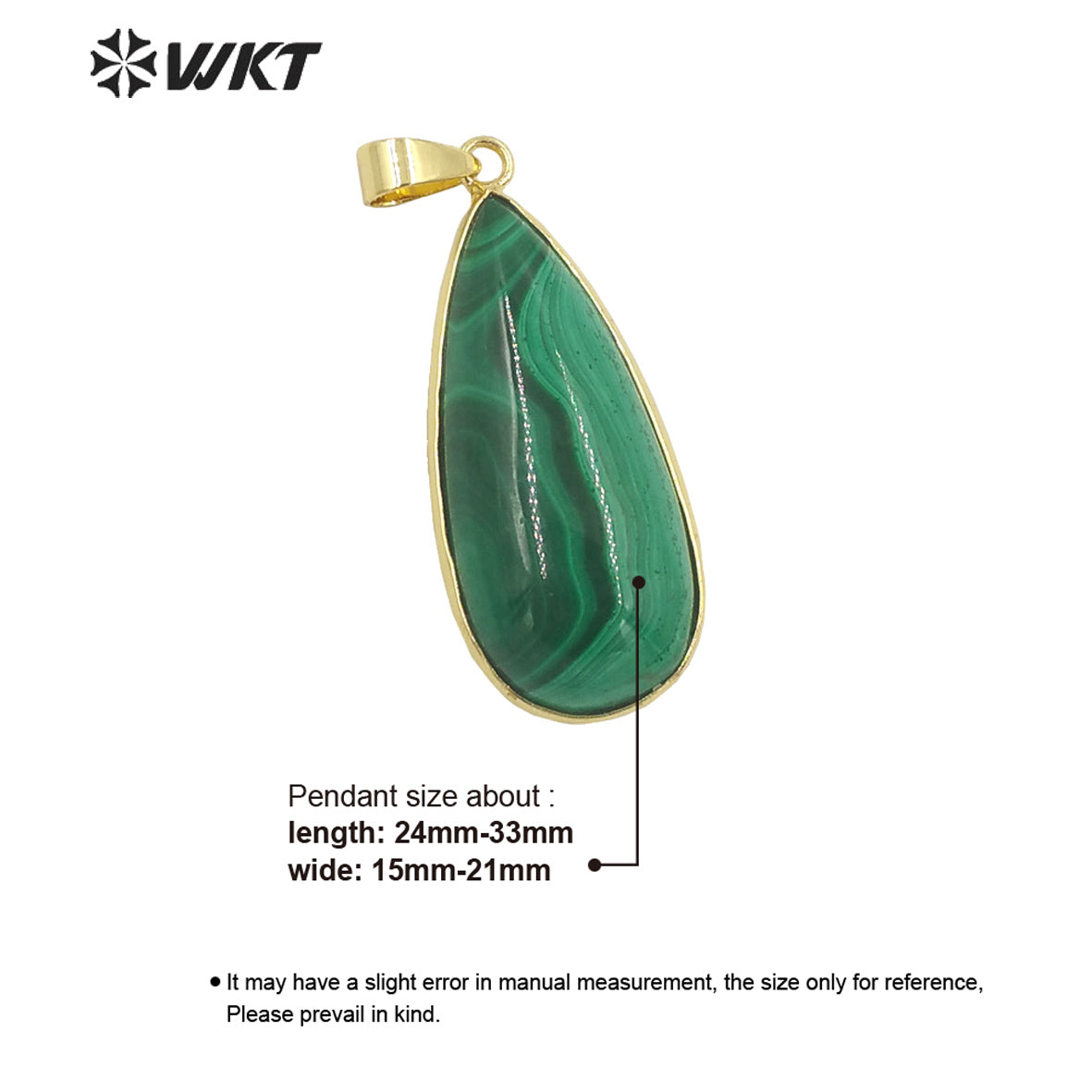 WT-P1861 WKT Newest Precious Natural Green Stone Pendant Randomly Size Teardrop Pendant 18k Gold Plated Bezel Malachite Pendant