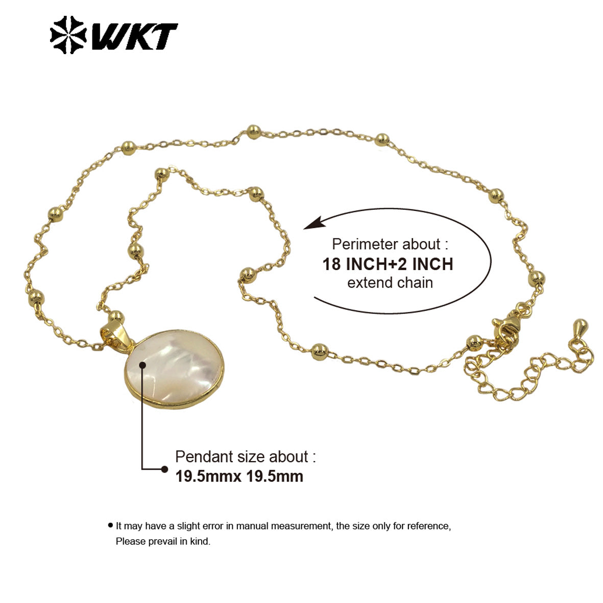 WT-JN348 Wholesale Gold Plated Tiny Beads Chain With Natural Shell Round Facets Pendant Necklace For Everyday Style Matching