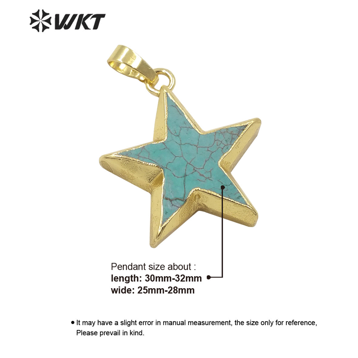 WT-P1718 Newest Fashion Popular Gold Trim Natural Turquoise Star Pendant Healing Series Hand Carved Stone Star Jewelry