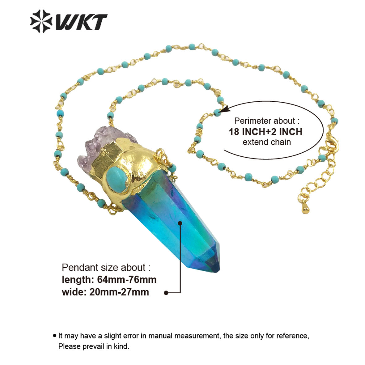 WT-N1252 Wholesale Gold Electroplated Natural Aura Spirit Quartz Necklace Women Fashion Chunky Crystal Point Quartz Necklace