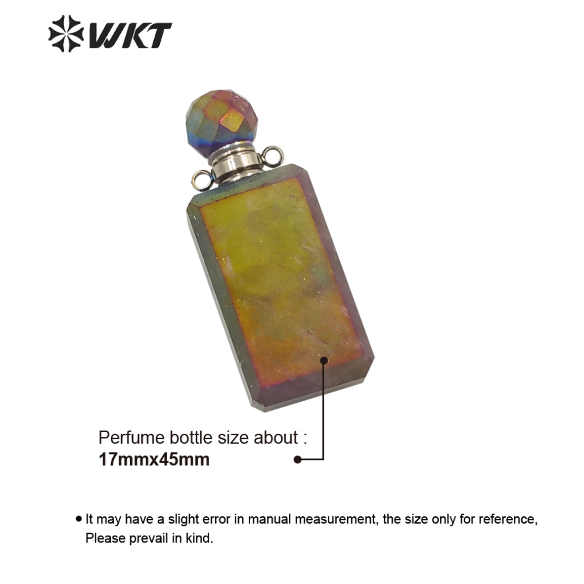 WT-P1645 Wholesale Newest Long square Amethyst Perfume Bottle Pendant for Necklace Design Stainless Steel Essencial Oil Bottle