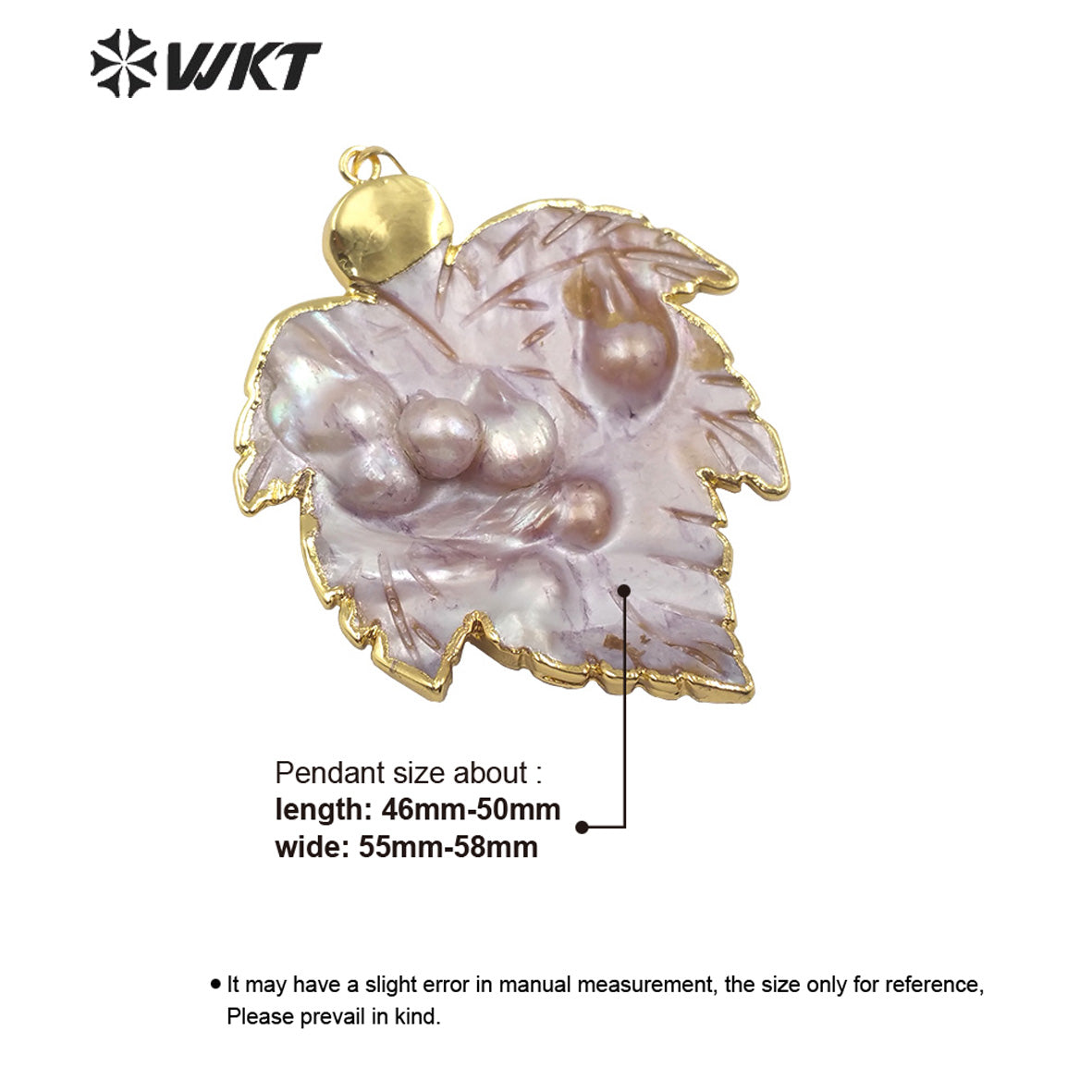 WT-JP192 Fashion Mother of Pearl Leaf Pendant Gold Plated Charm Jewelry Natural Leaf Shape Mother of Pearl Pendant