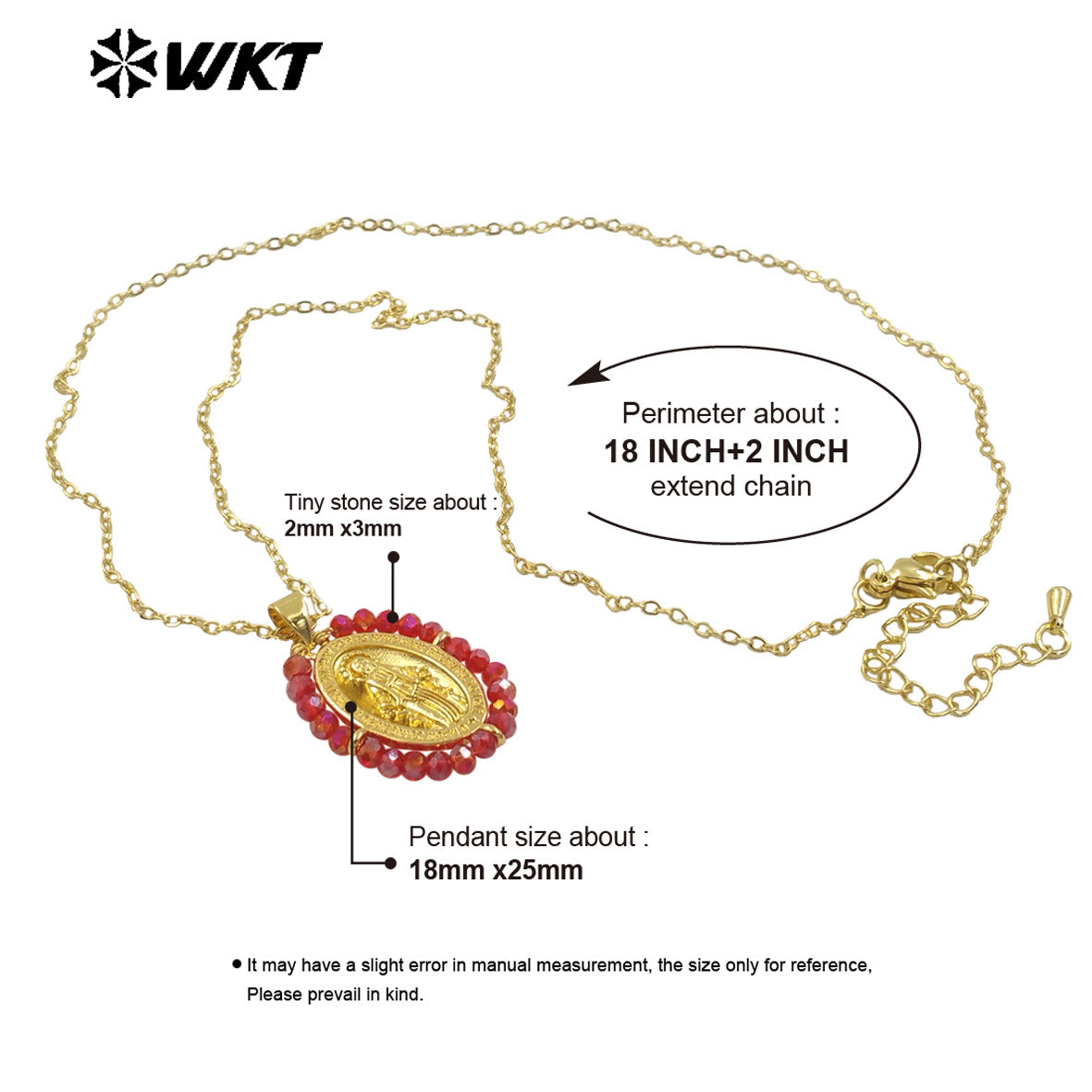 WT-MN985 WKT New Hot Design Christian Metal Carved With Colorful Crystal Beads Wire Wrapped Religious Necklace