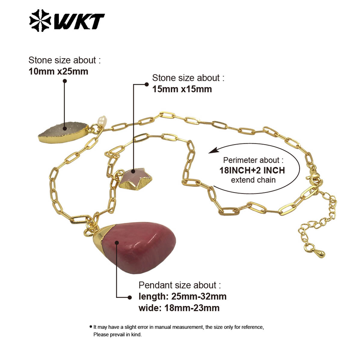 WT-N1489 Unique Design Natural Gemstones Necklace Gold Plated Chain With Three Stone Charms for Ladies Fashion Jewelry Gift