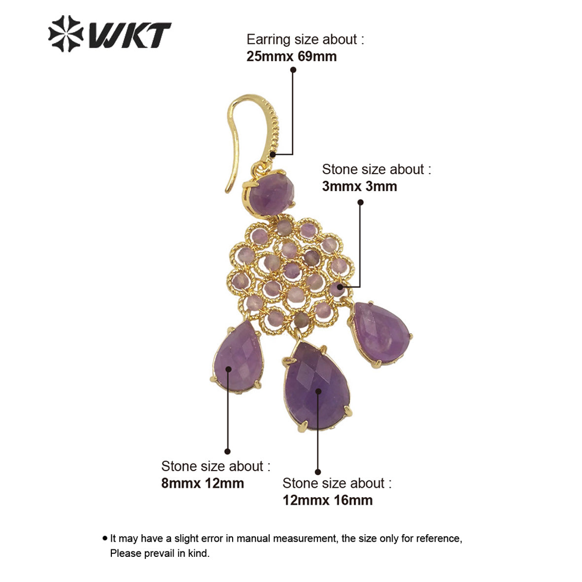 WT-E712 WKT Newest Precious Natural Gemstone Teardrop Earrings Labradorite Amethyst Stone Earrings for Party Gold Drop Earrings