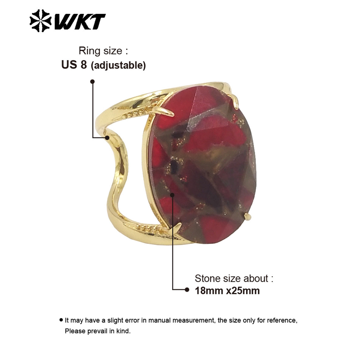 WT-R524 Amazing Rainbow Copper Turquoise 18K Real Gold Plated Resist Tarnishable Women Cocktail Oval Stone Party Ring