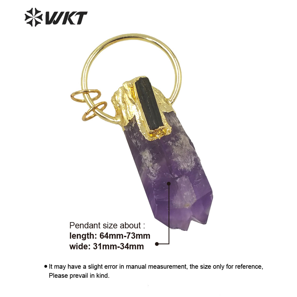 WT-P1624 Amazing Big Ring Decorated Natural Stone Amethyst Point Pendant With Black Tourmaline Women Fashion Gold Stone Pendant