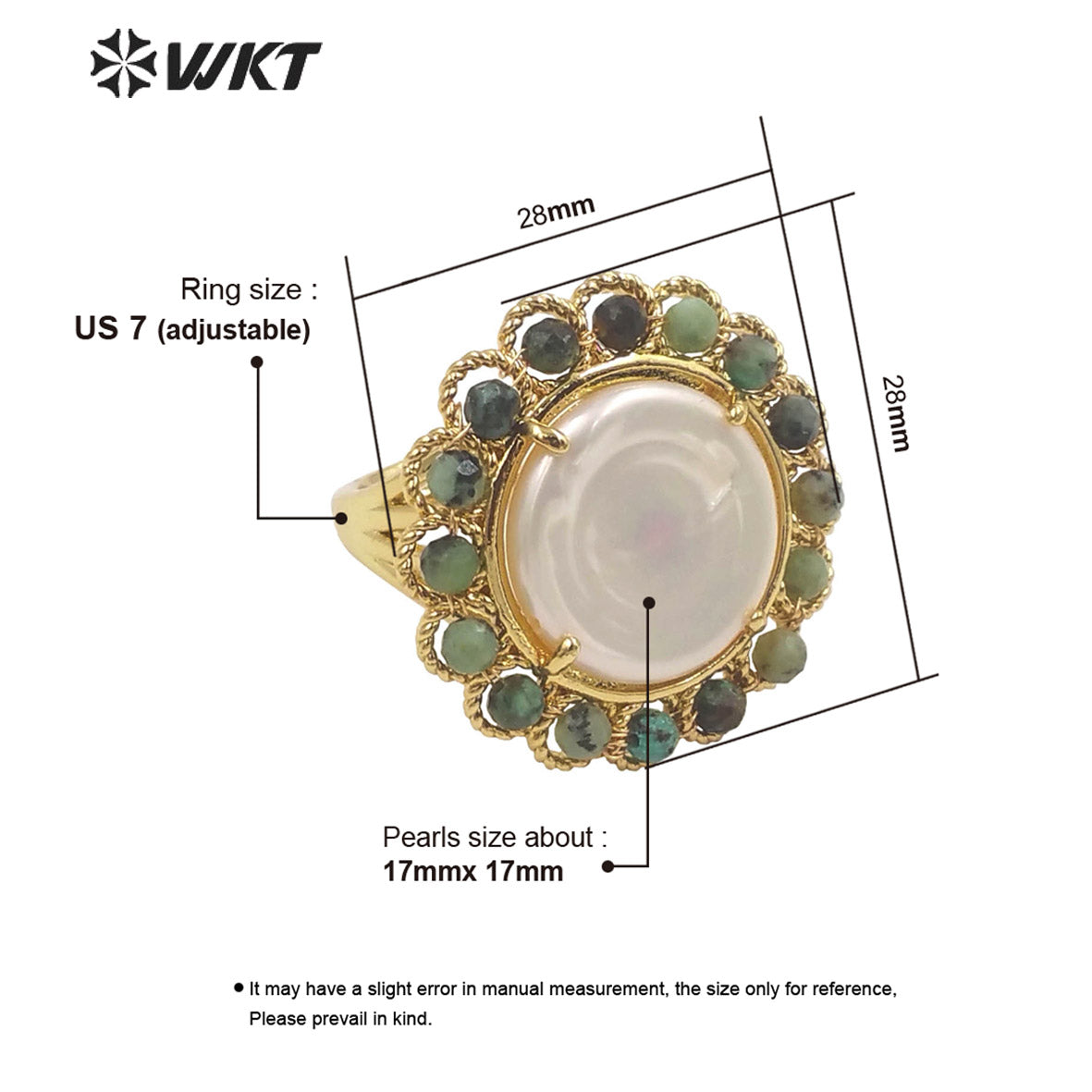 WT-MPR061 Vintage Design Natural Stone & Freshwater Pearl Stravagante 18k Gold Plating Women Pearl Boho Ring for Gift