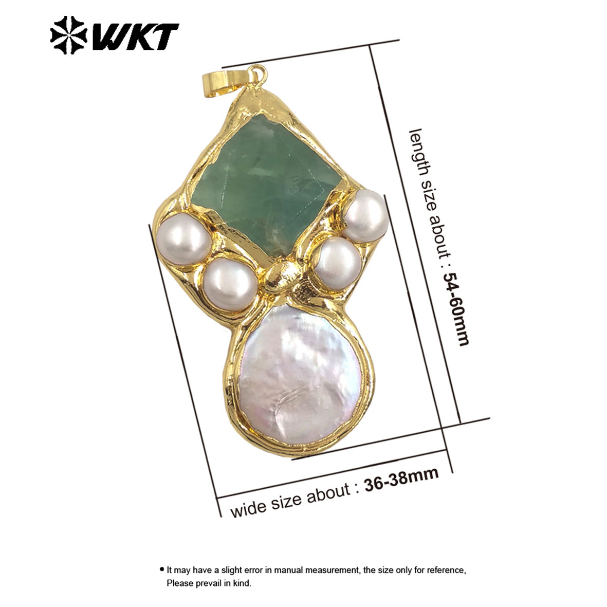 WT-JP423 Gorgeous Back Full Plated With 18K Gold Multi Colors Natural Stones And Pearls Pendants For Women Necklace Handmade