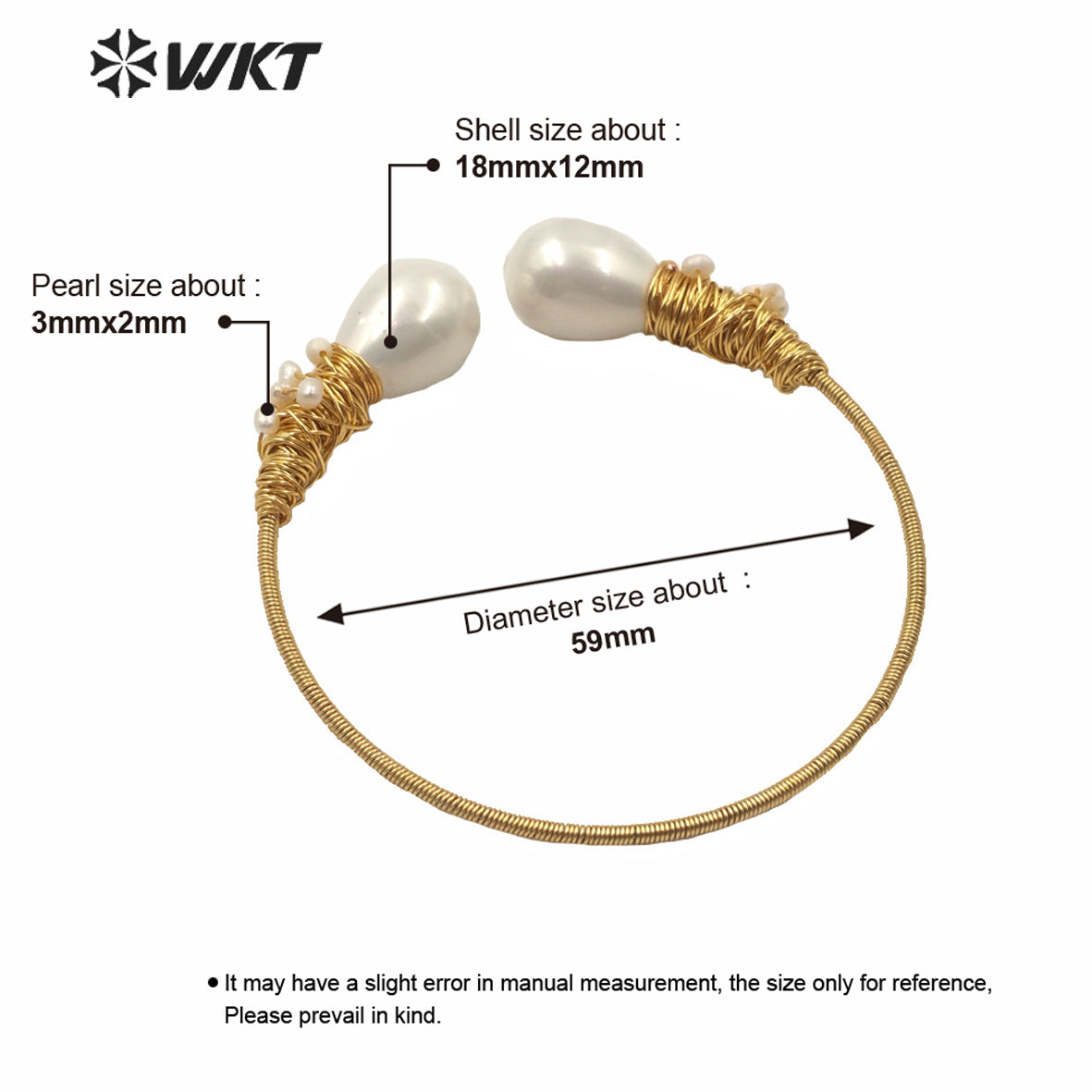 WT-MPB014 Amazing Double Pearl Bangle in Adjustable Size Women Fashion Gold Water Drop Shell Cuff Bangle With Charms Jewelry