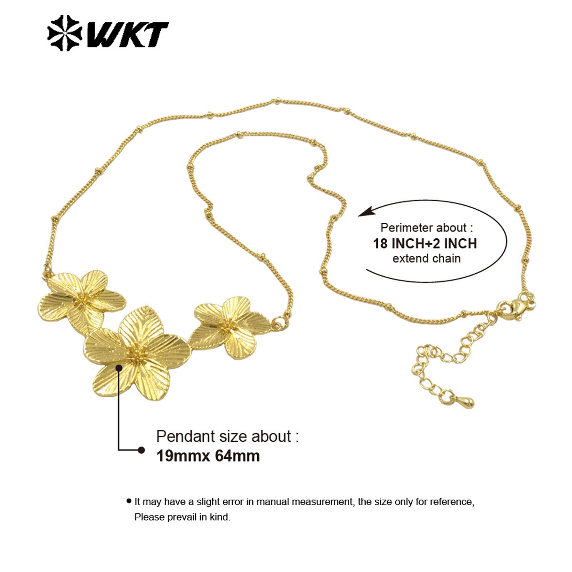 WT-N1479 Wholesale Latest Models Elegant High Quality 18K Gold Plated Three Flower Necklace for Women As Anniversary Gifts