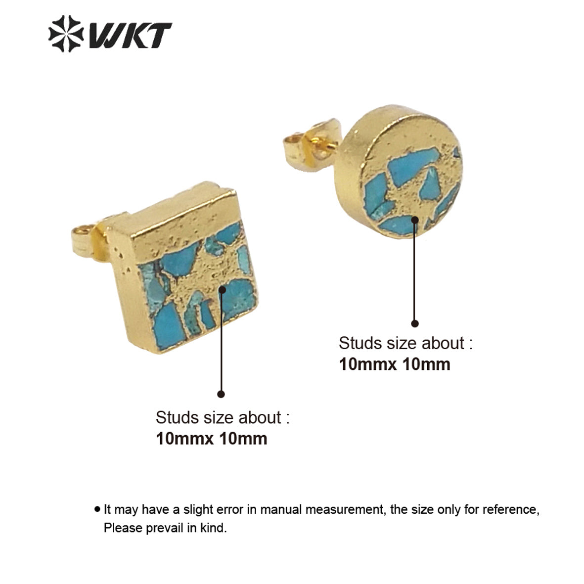 WT-E660 WKT 2022 Fashion Jewelry and Natural Green Stone Turquoises Circle Square Fashion Beautiful Earring Natural Stone Studs