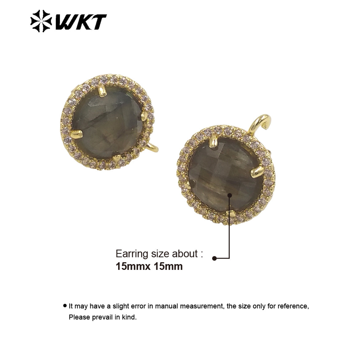 WT-JFE82 WKT Elegant 10mm Round 18k Gold Plated Claw Setting Stone Earring Hoops for DIY Making Fashion Gemstone Studs Findings