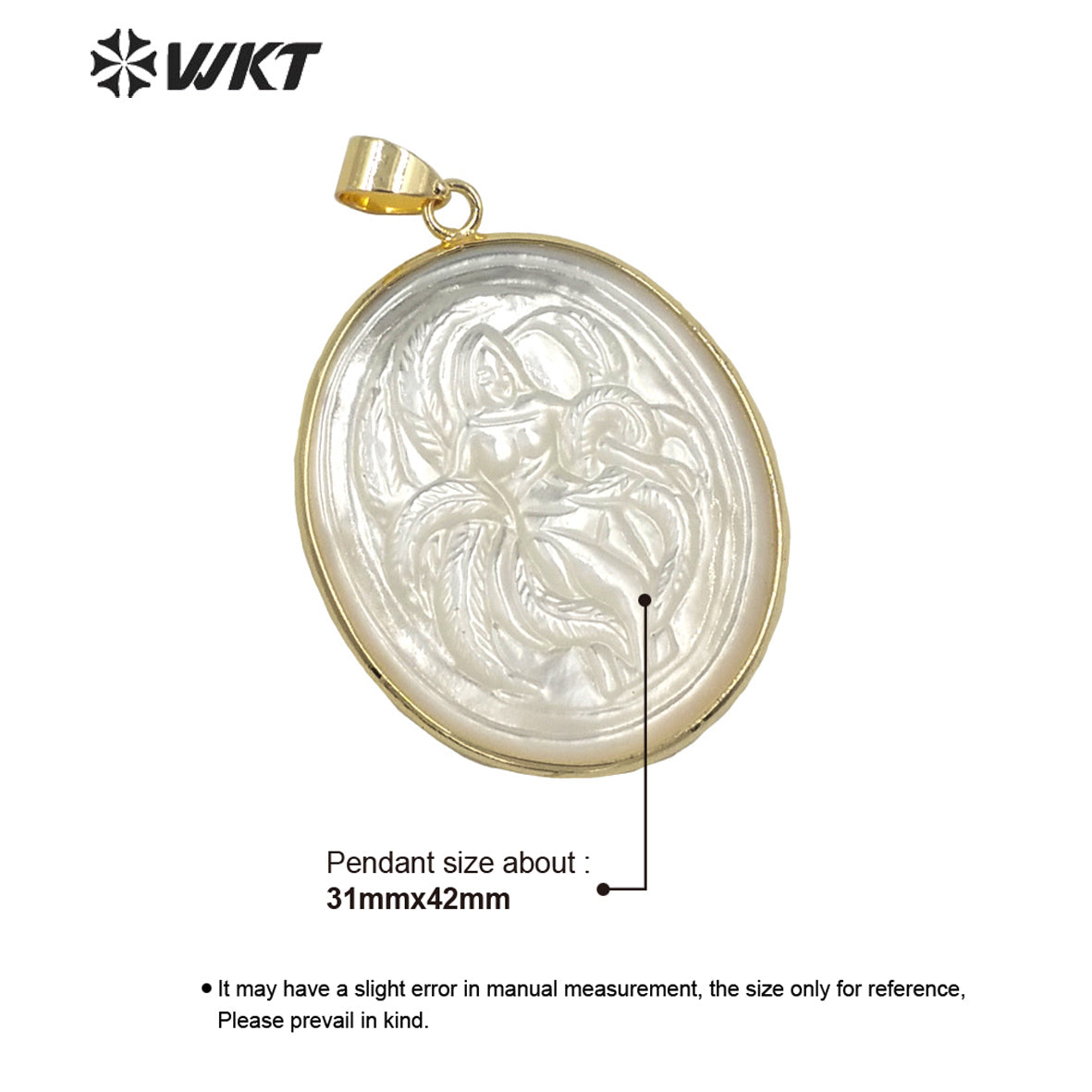WT-JP245 Wholesale Amazing Beauty Sex Lady Image Pendant Natural White Shell Carved Fashion Gold Bezel Mermaids Pendant