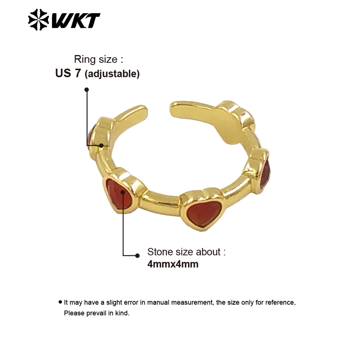 WT-R536 New Design Colorful Lovely Natural Tiny Stone Setting Open Size Heart Ring for Girls Gift Jewelry