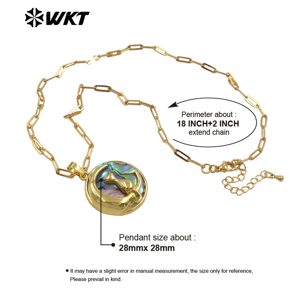 WT-JN332 High Quality Gold Plated Rectangle Chain With Natural Abalone Shell Round Pendant Necklace For Ladies Vintage Jewelry