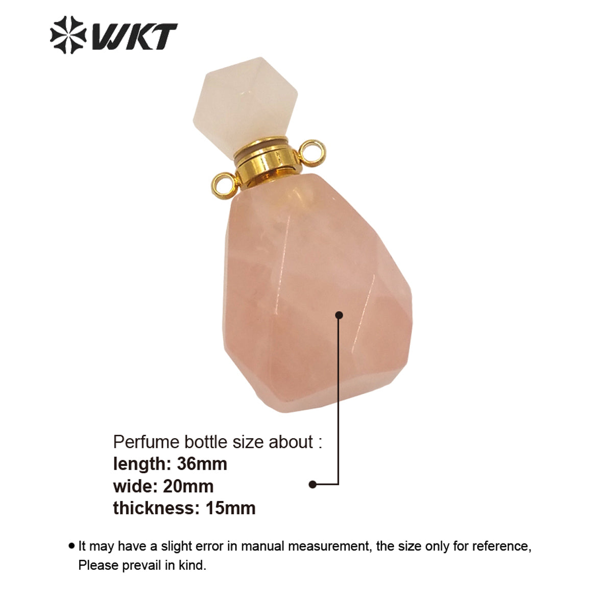 WT-P1628 New Populared Color Natural Rose Quartz Stone Perfume Bottle with Steel Jewelry Parts Women Hot Chic Faceted Bottle
