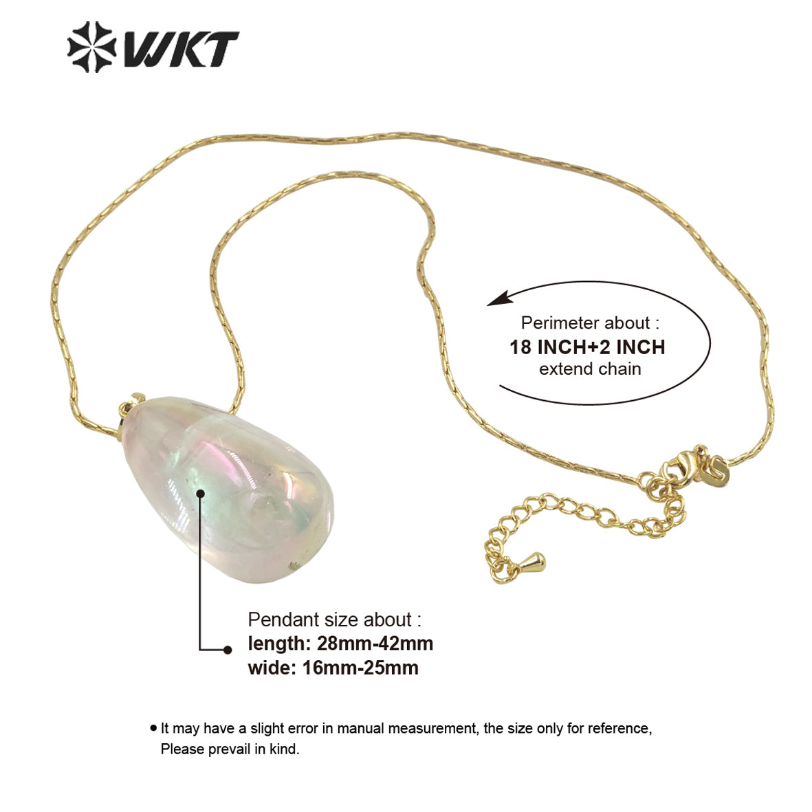 WT-N1398 WKT Amazing Brightly Aura Chunky Egg Shape Stone Necklace Energy Healing Crystal Quartz Aura Necklace Jewelry