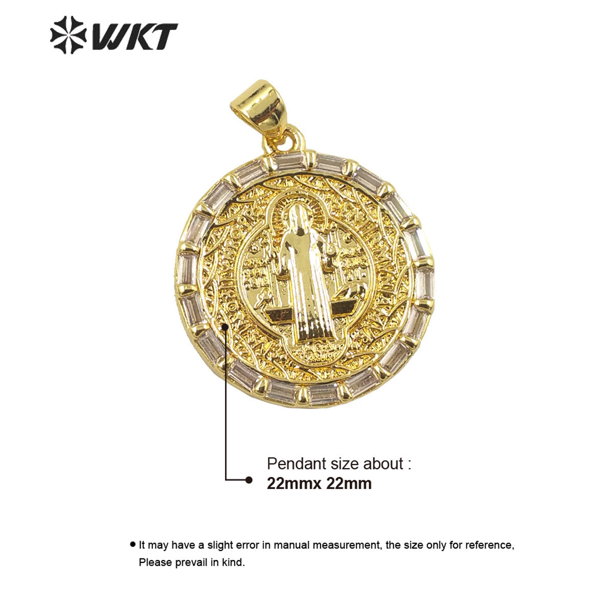 WT-MP285 Newest Vintage Style Female Deity Shaped Round Shaped Cubic Zircon Madonna Design Pendant