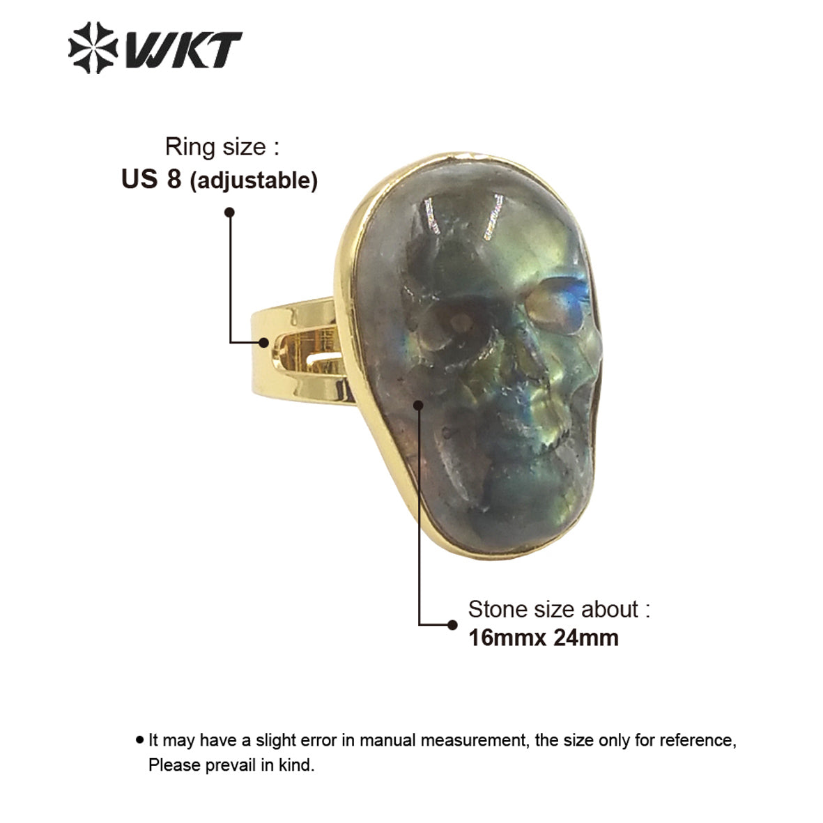 WT-R388 WKT 2022 New Arrive Jewelry Stone Amethyst Labradorite Ghost Head Rings Hip Hop Style Skull Rings for Youth Jewelry