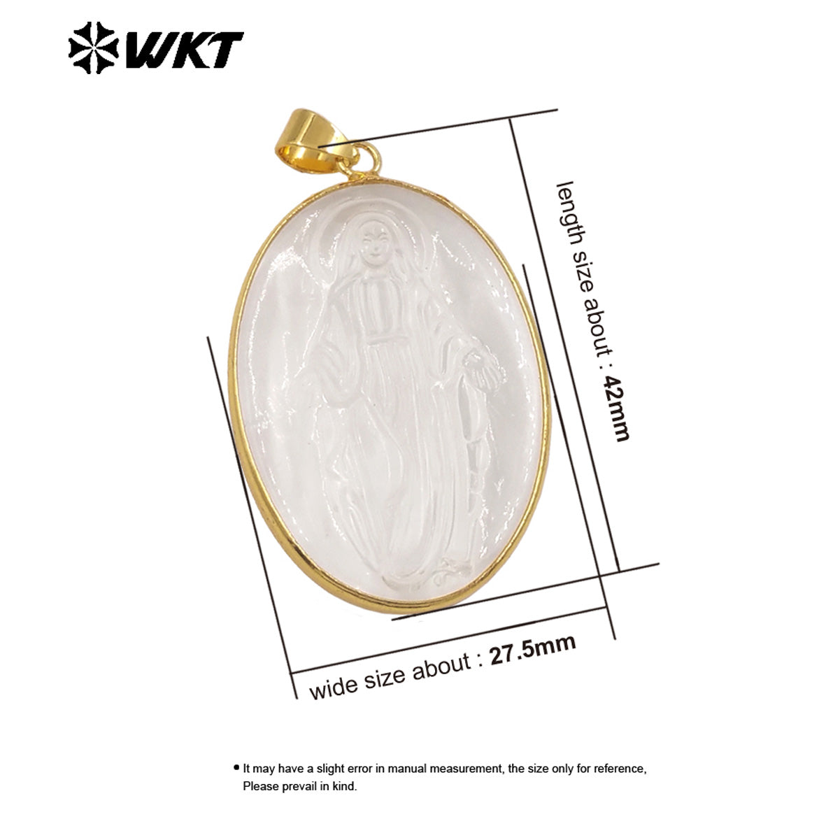 WT-JP427 New Sales Gold Plated Oval Shape Natural Crystal Quartz Stone Hand Carved Figure Clear Pendant For Necklace DIY