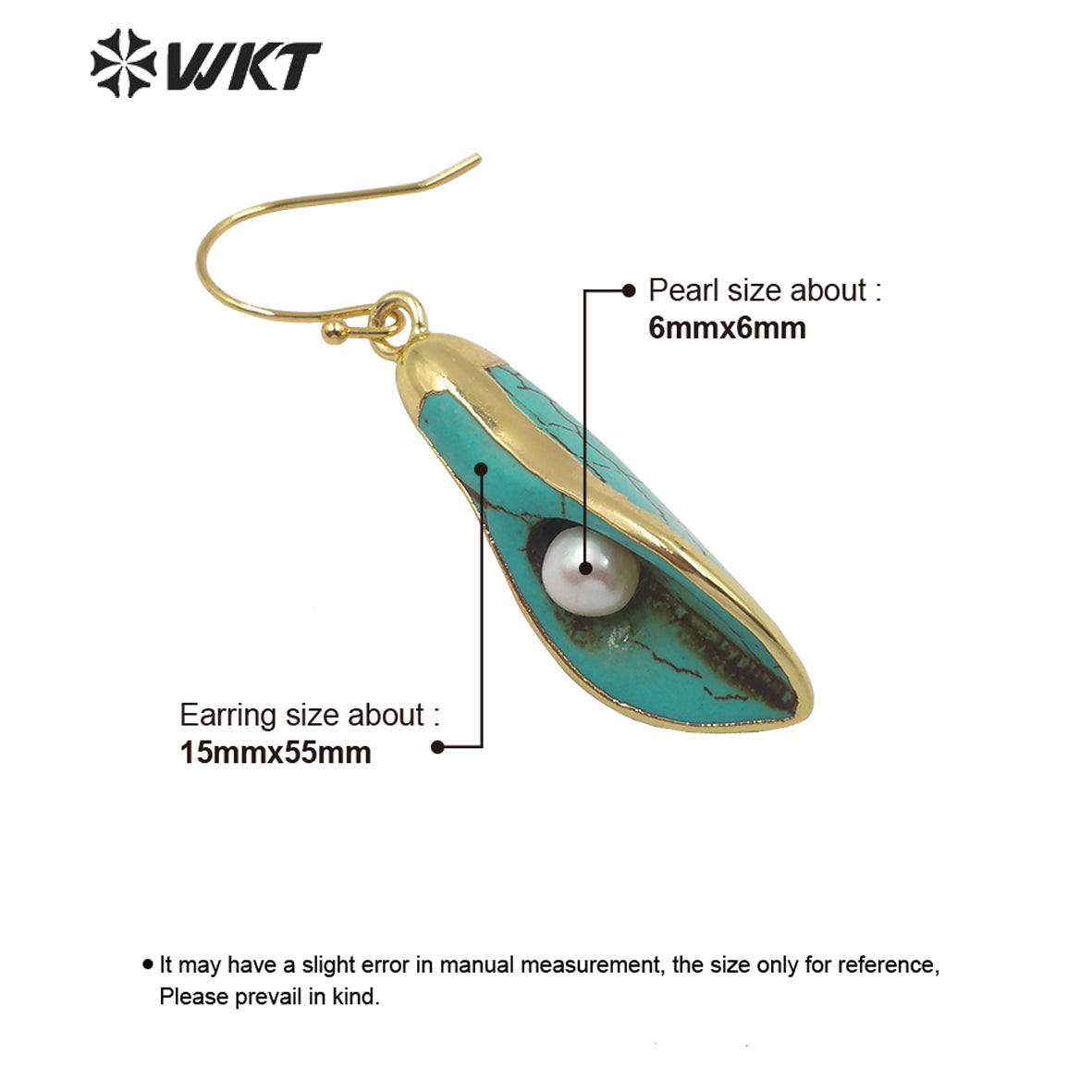WT-E605 Fashion Natural Turquoise Earring With Pearl Charm Speaker Shape Flower Earring Turquoise Hoop Earrings