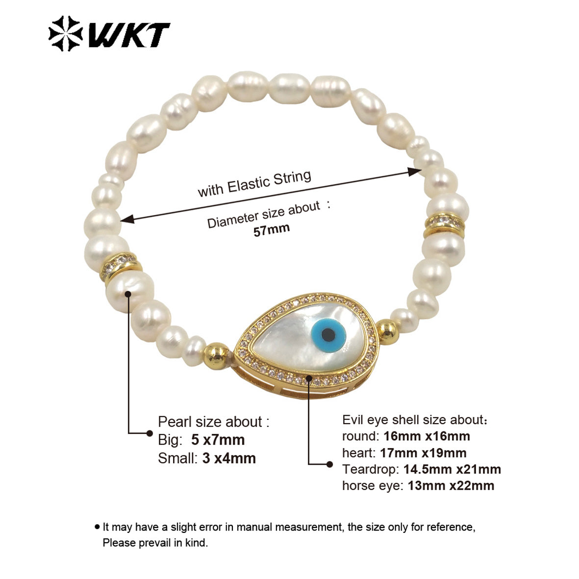 WT-MPB048 Delicate Pearl Bracelet Shell Diamond Eyes Decoration Various Shapes Pendants Bracelet