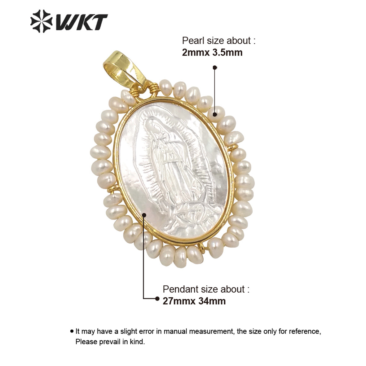 WT-JP255 Amazing White Shell Carved Vintage Marry Pendant Handmade Pearl Charm Wrapped Religions Mother of Jesus Pendants