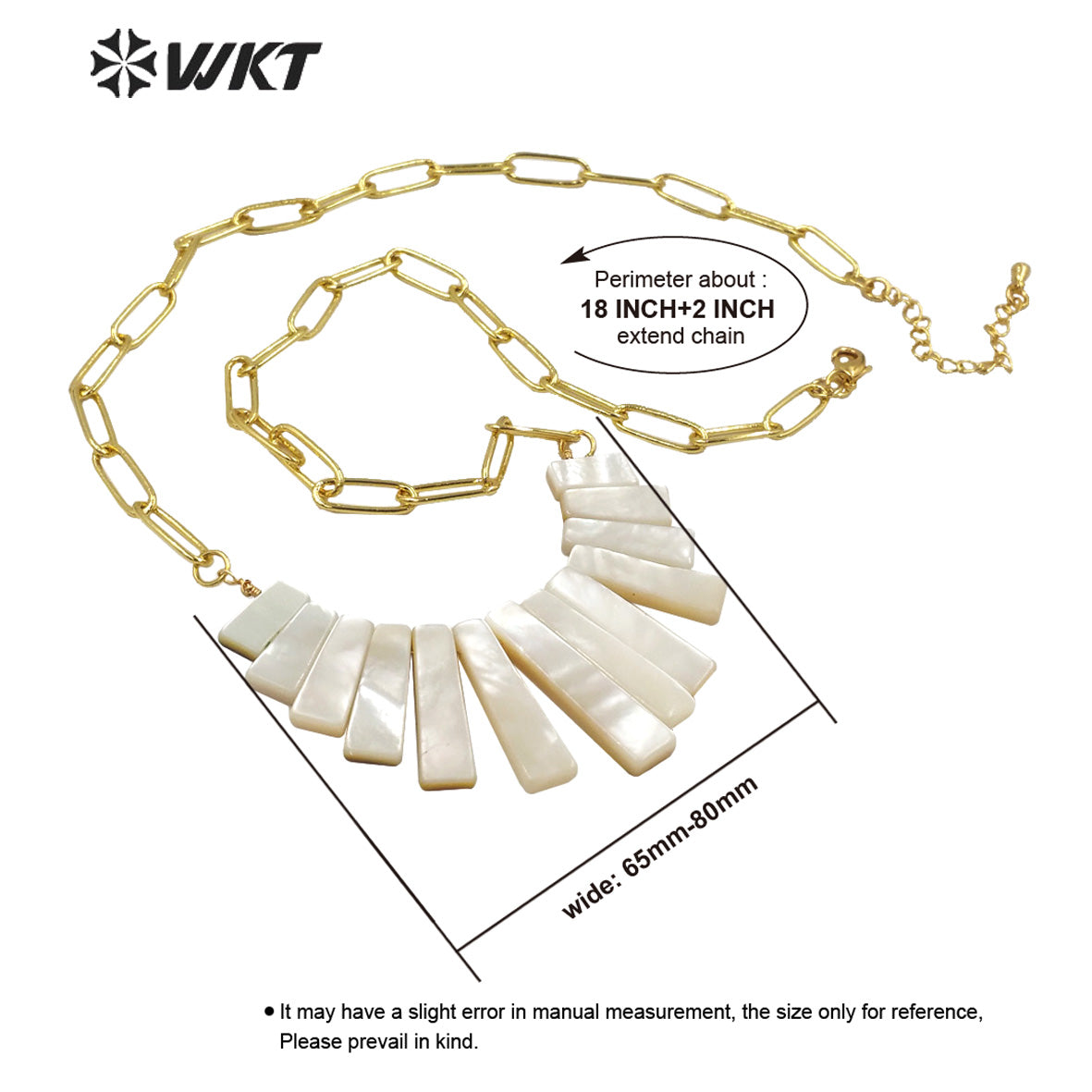 WT-JN148 WKT New Design Women Handmade Assemble Natural Abalone Shell Statement Necklace White Shell Link Chain Pendant Necklace