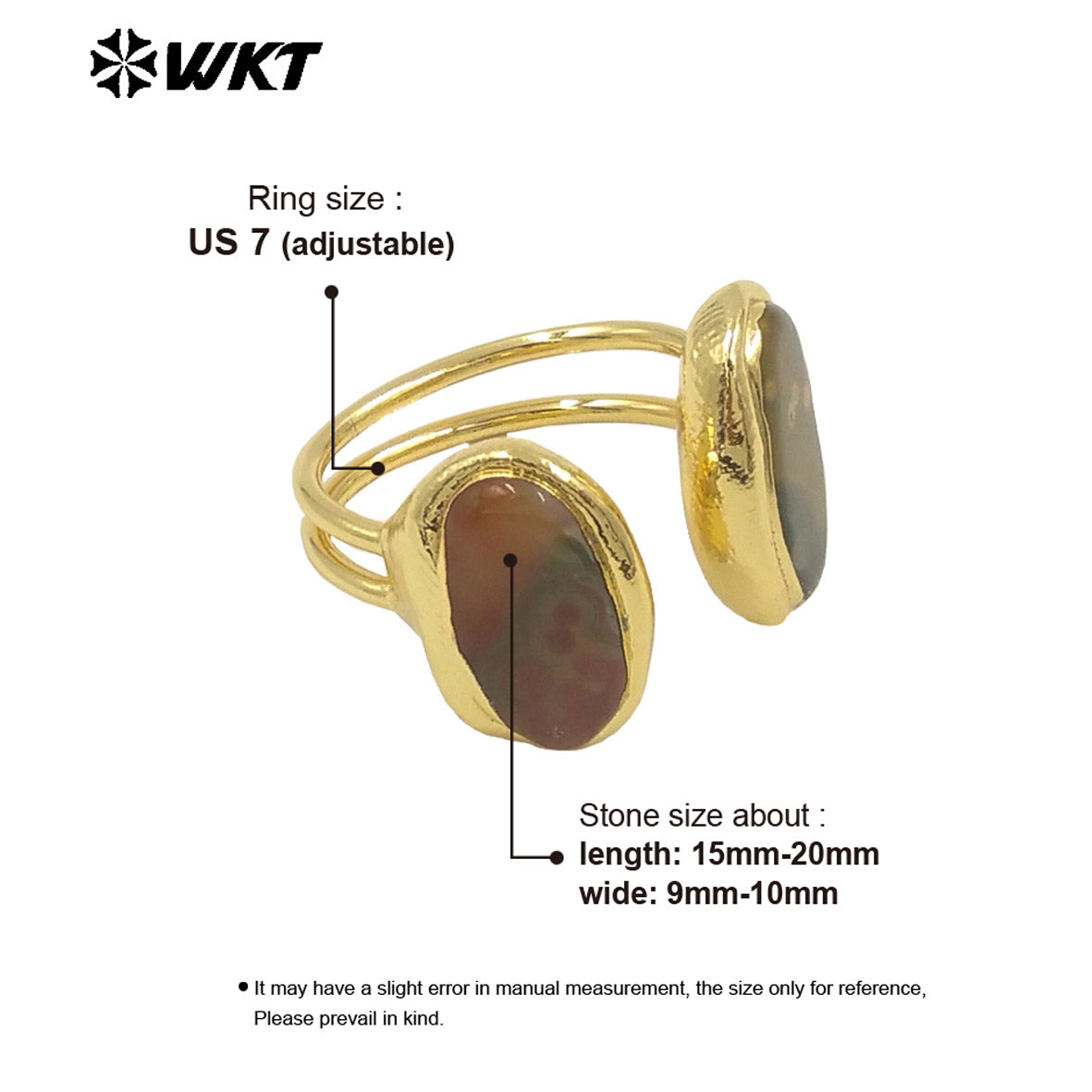 WT-R565 Exquisite Jewelry Natural Ocean Jasper Stone Ring Gold Electroplated Female Lovely Style Oval Shape Wholesale