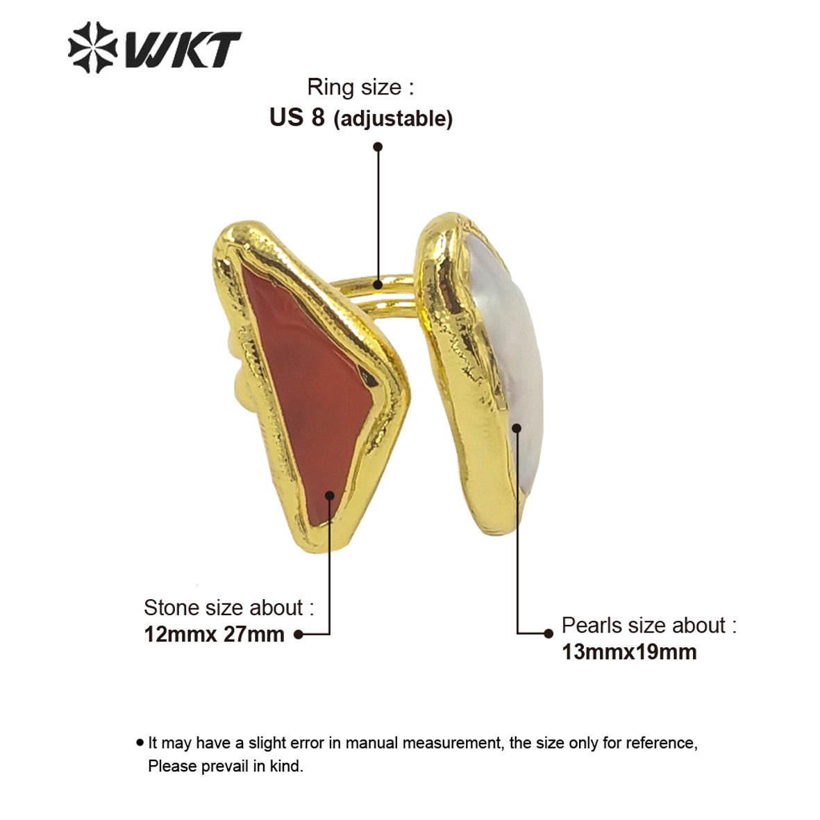 WT-MPR035 French Vintage Pearl Cat Eye Stone Rings Adjustable Size Women's Jewelry 18k Gold Plated Rings Natural Pearl Rings