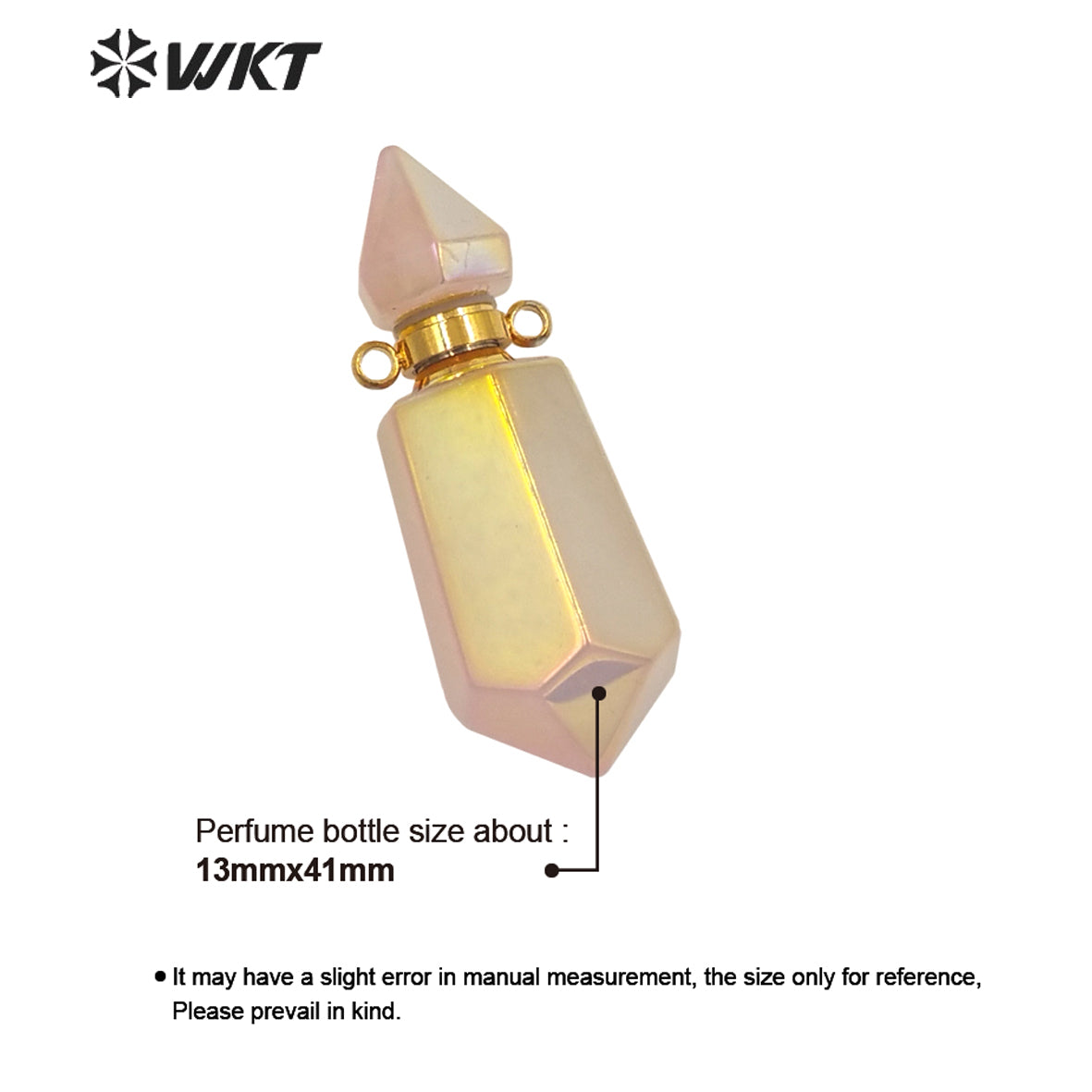 WT-P1650 Amazing Double Point pink Aura Stone Perfume Bottle Pendant Long Spirit Quartz Stone Necklace Pendant for Girl Friend