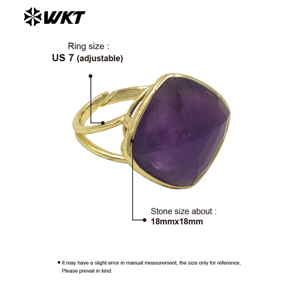 WT-R564 Wholesale Fashion Gold Plated Natural Stone Bezel Setting Square Amazonite Labradorite Gemstone Ring