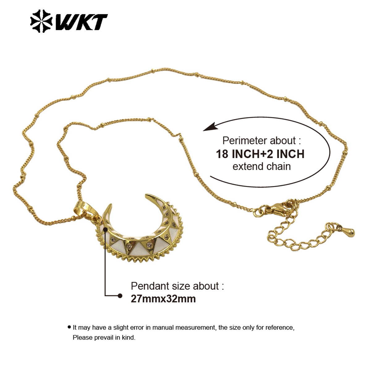 WT-MN1000 the Fashion Rivet Punk Style Gold Plated Cubic Zircon Crescent Moon Pendant Necklace for Gift