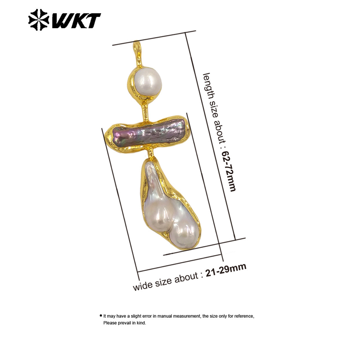 WT-JP433 Exquisite Back Full Gold Plated With Random Shape Natural Freshwater Pearl Pendant For Ladies Elegant Earrings Making