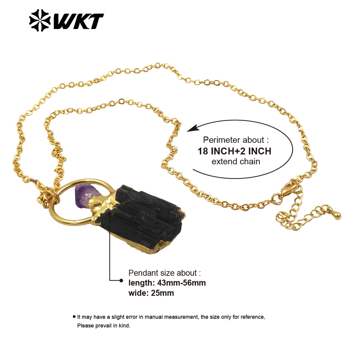 WT-N1467 Amazing Gold Plated Energy Healing Black Tourmaline With Amethyst Stone Pendant Necklace for Birthday Jewelry